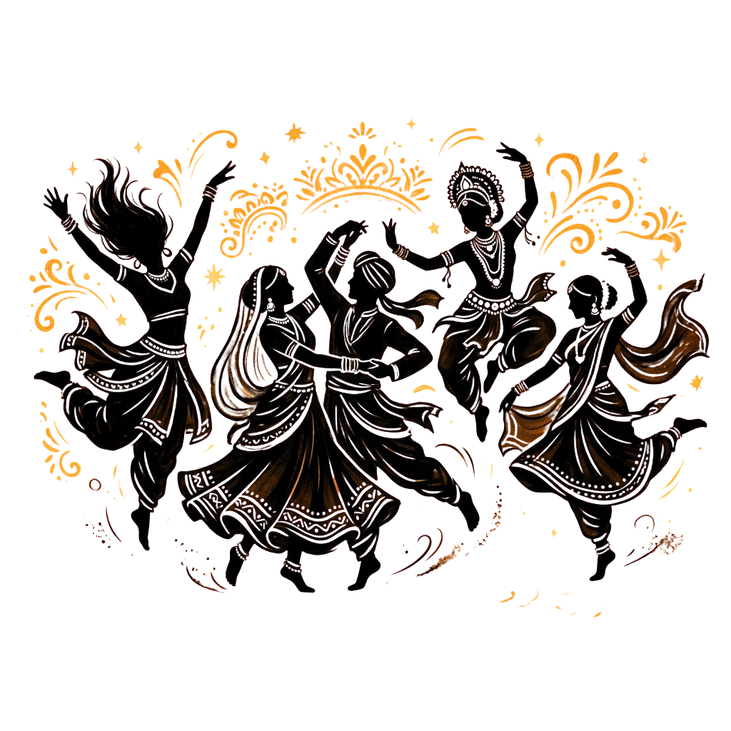 A stylized illustration of a gold crown surrounded by intricate floral and swirling patterns on a dark background