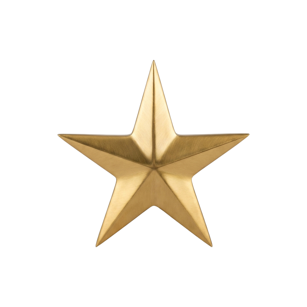 A shiny, three-dimensional gold-colored star shape on a black background