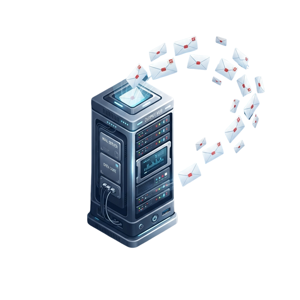 A server emitting multiple envelopes representing outgoing emails