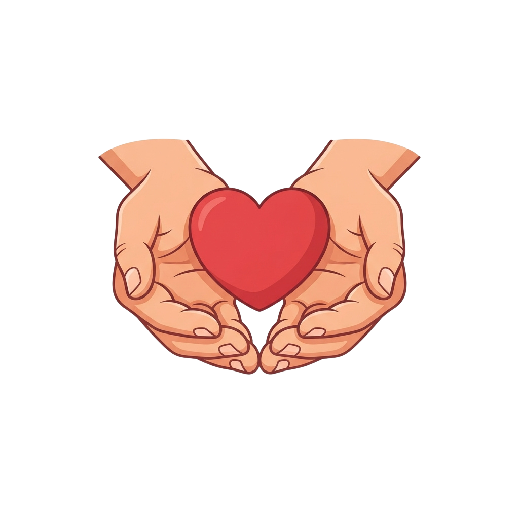 Two hands gently holding a red heart shape against a dark background