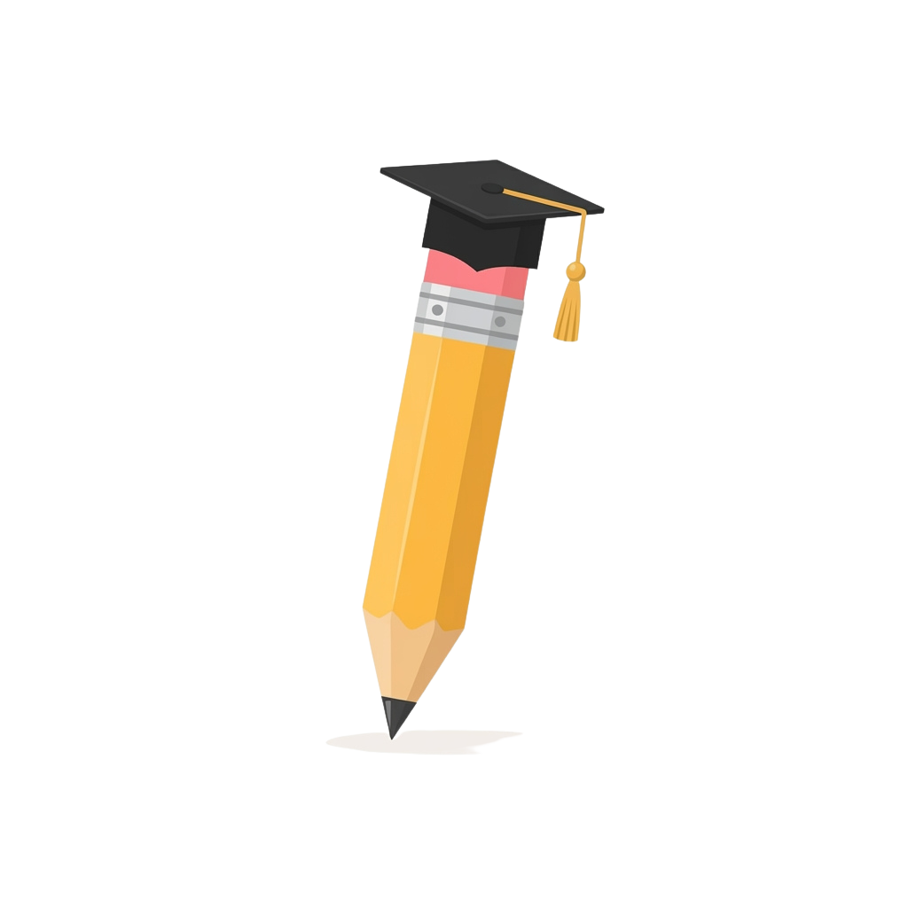 A wooden pencil standing upright with a graduation cap on top, symbolizing academic achievement