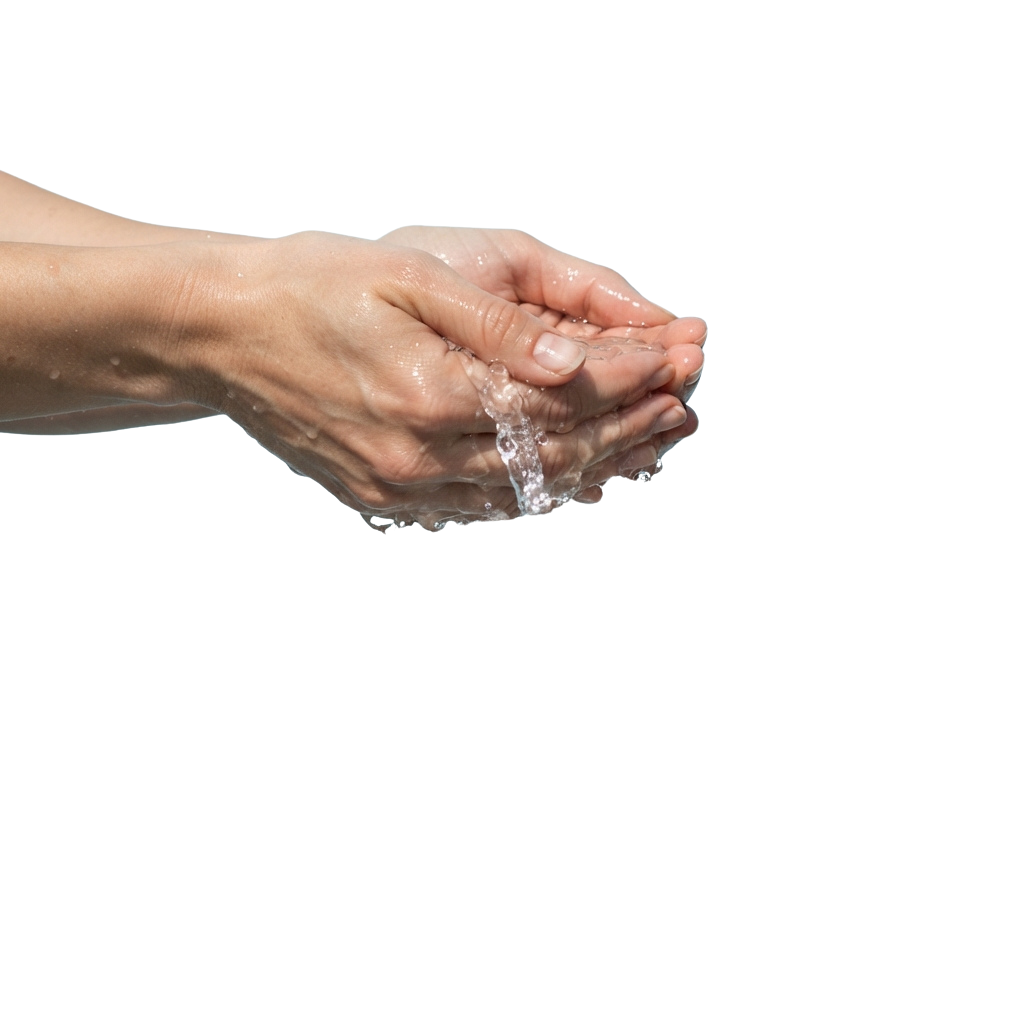 A pair of hands washing under a stream of water