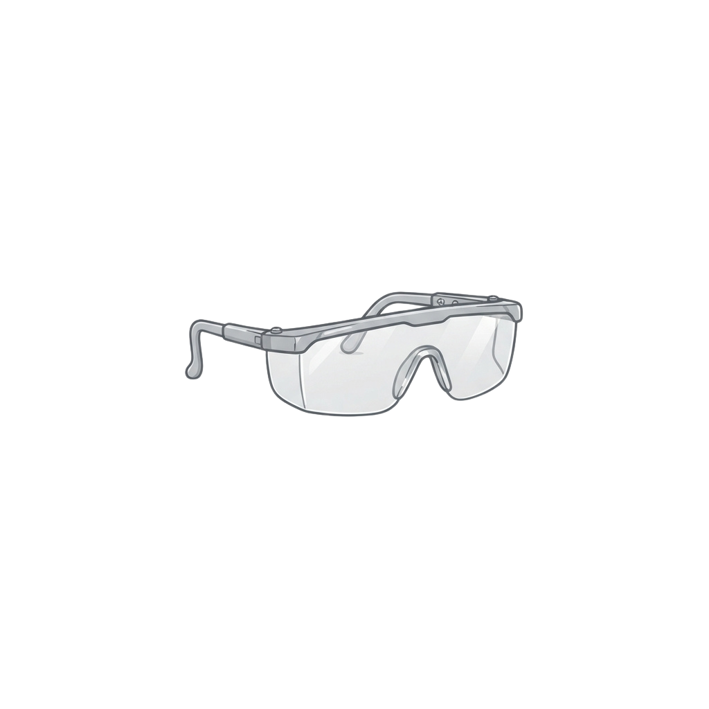 A pair of clear lens safety goggles with side ventilation and adjustable head straps.
