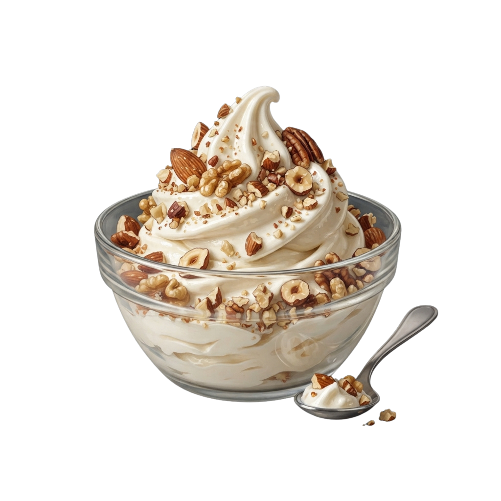 Creamy Whipped Dessert with Nuts and Spoon - National Frozen Yogurt Day 27