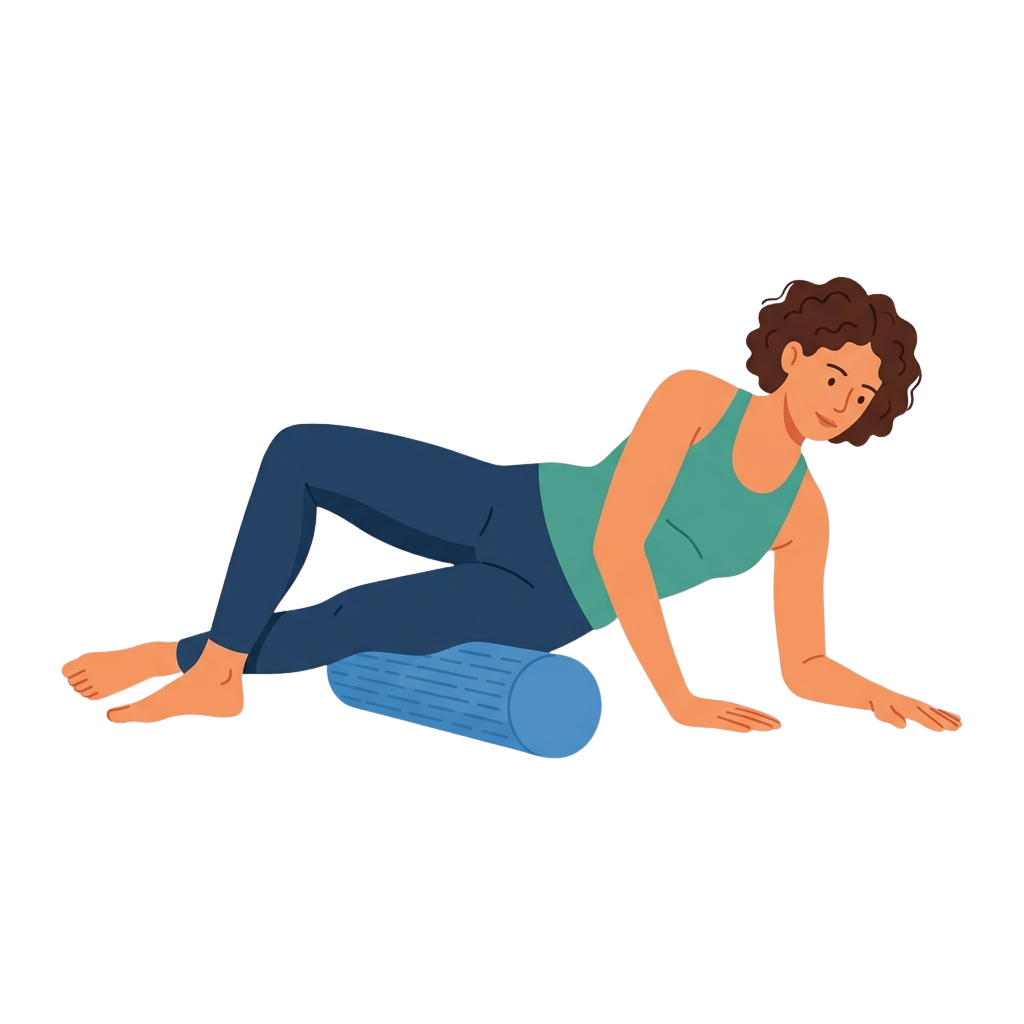 Person performing foam rolling on their leg for muscle relaxation and stretching
