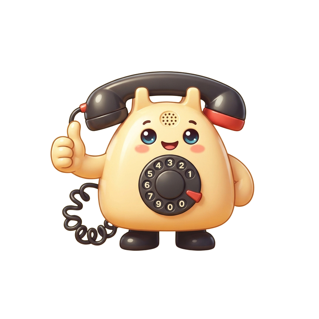 A cheerful cartoon character designed like a vintage landline phone giving a thumbs-up gesture