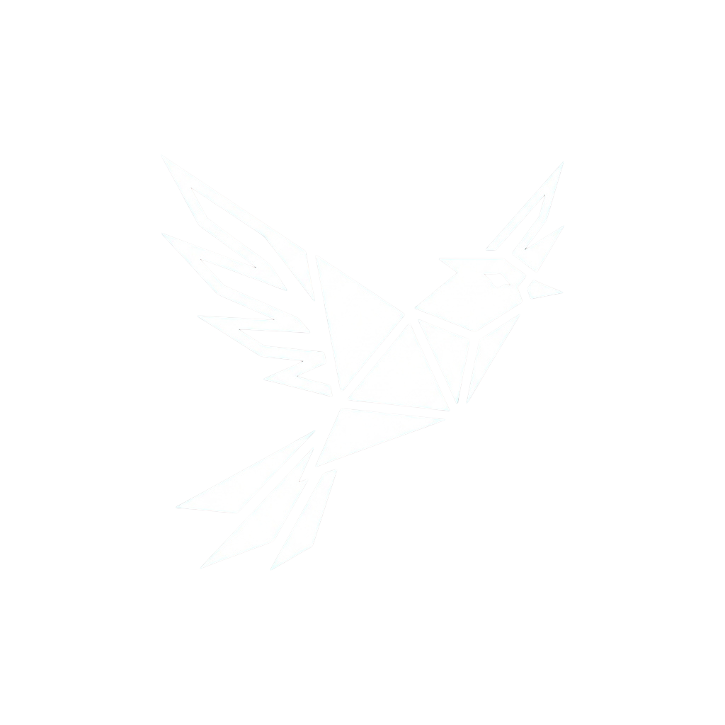 White origami-style phoenix bird with spread wings on black background