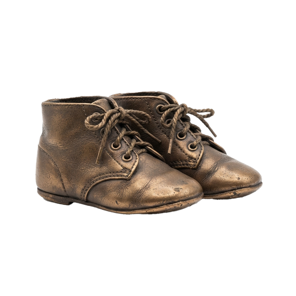 Pair of brown leather baby Chelsea boots with laces and round toe design