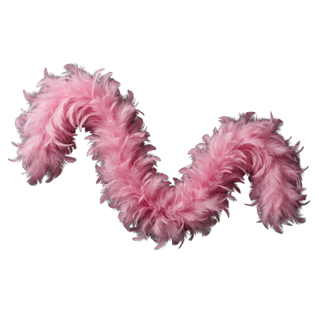 Two pink feathered braids forming the letter M against a black background