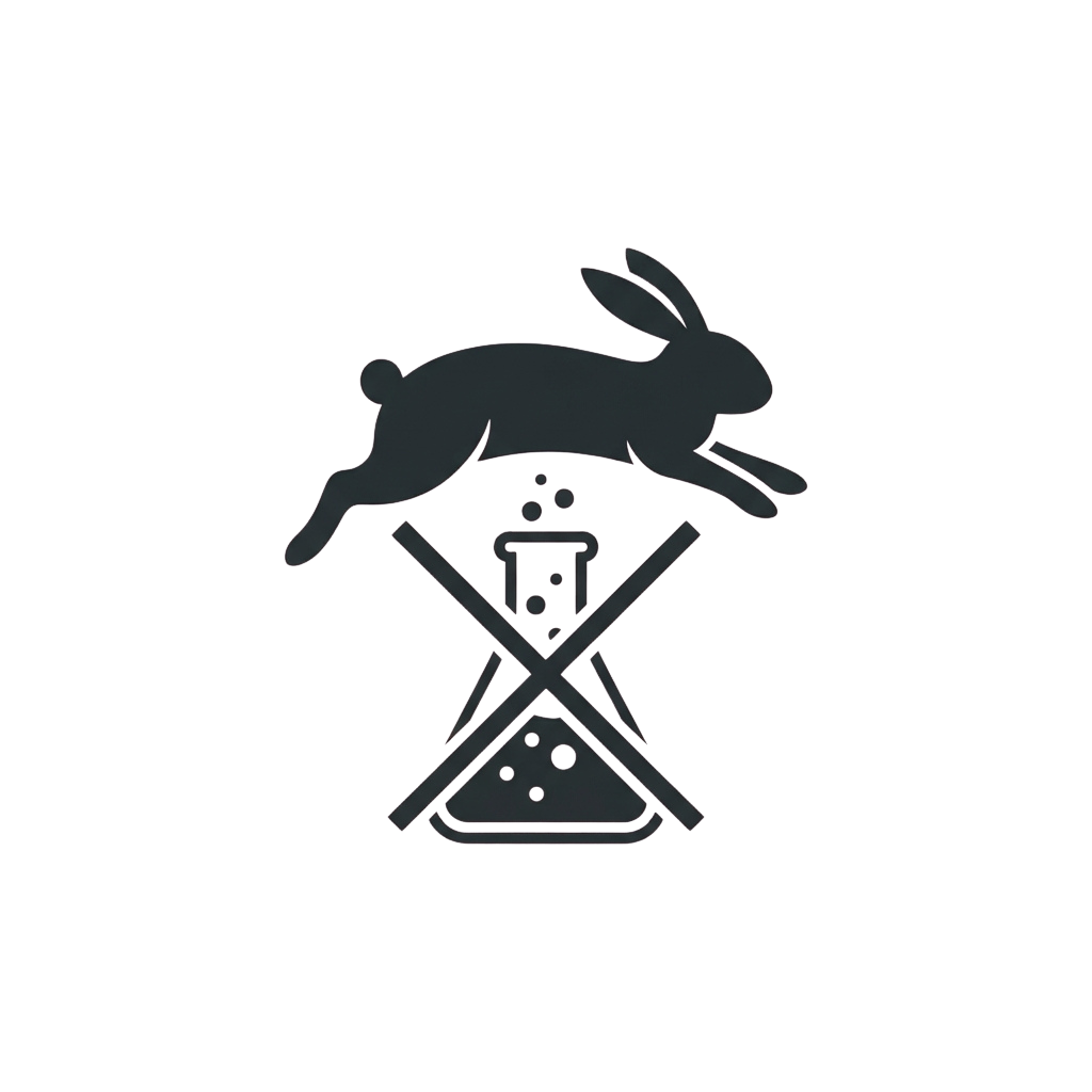 A gray silhouette of a rabbit mid-jump over crossed hurdles resembling a cheese wheel and a barrel.