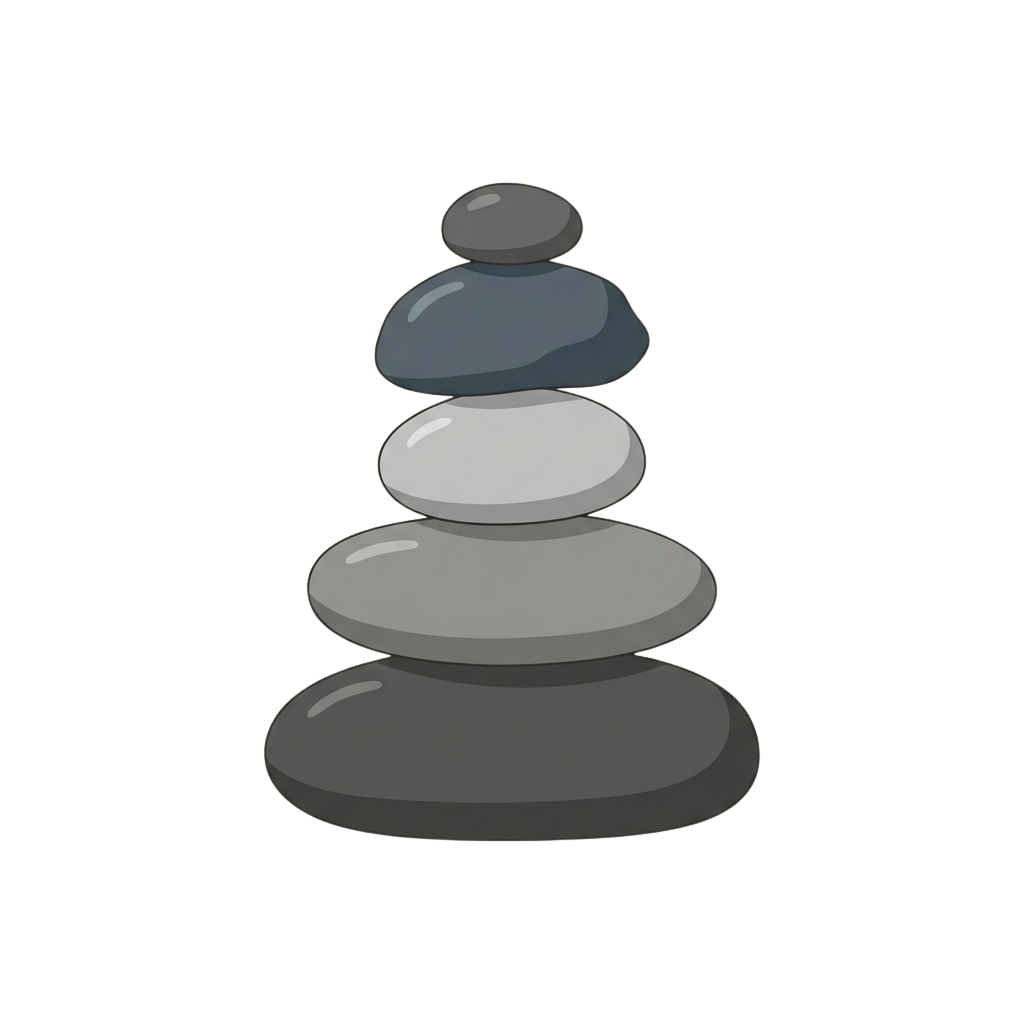 Five smooth, stacked stones in descending size, balanced on top of each other.