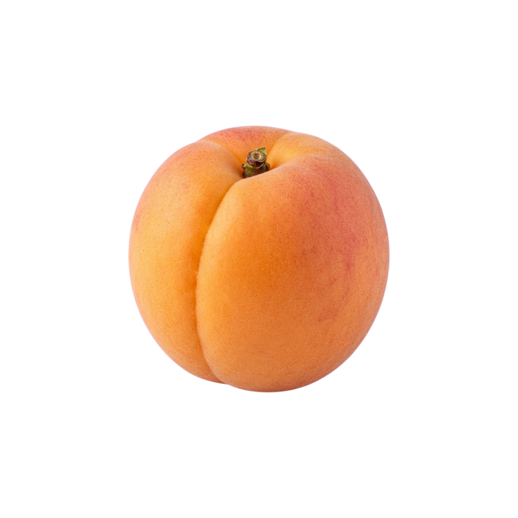 A single whole peach with smooth orange skin and a small stem on top