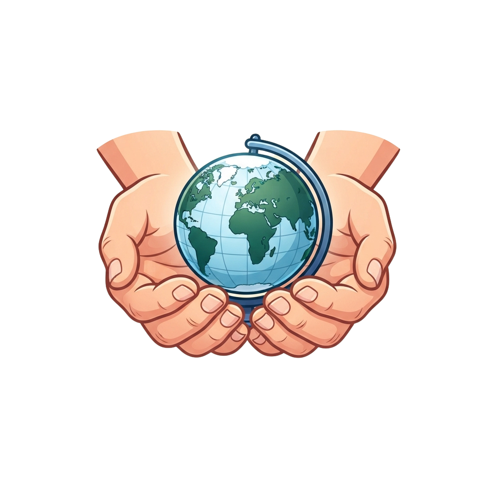 Two hands gently holding a globe symbolizing care for the Earth and global protection.