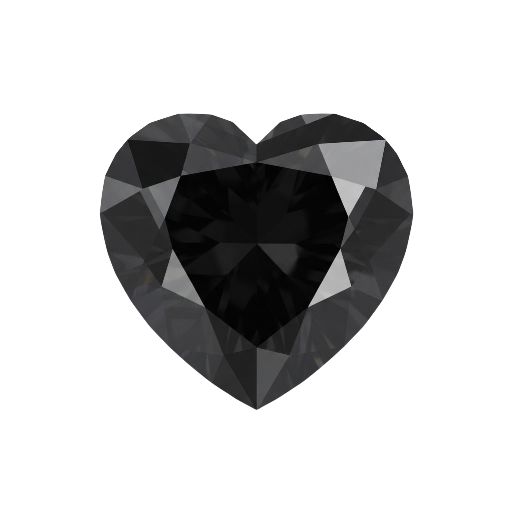 A faceted heart-shaped diamond gemstone with brilliant cuts and reflective surfaces