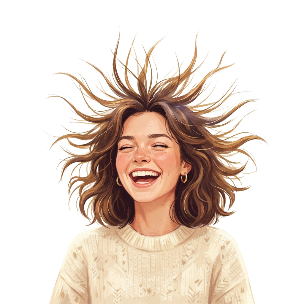 Happy Woman with Voluminous Wavy Hair Smiling Brightly - National Static Cling Day 8