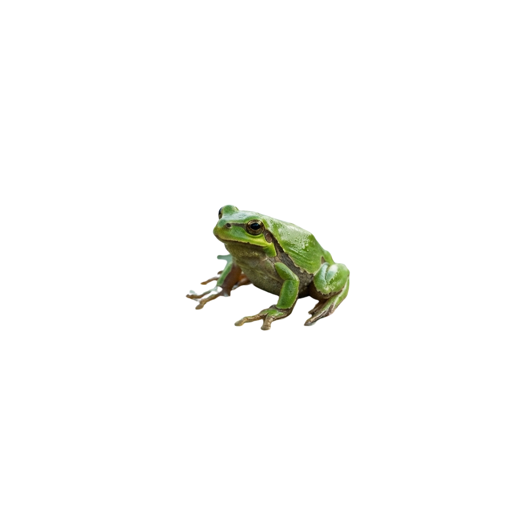 A bright green tree frog sitting on a black background with detailed skin texture visible