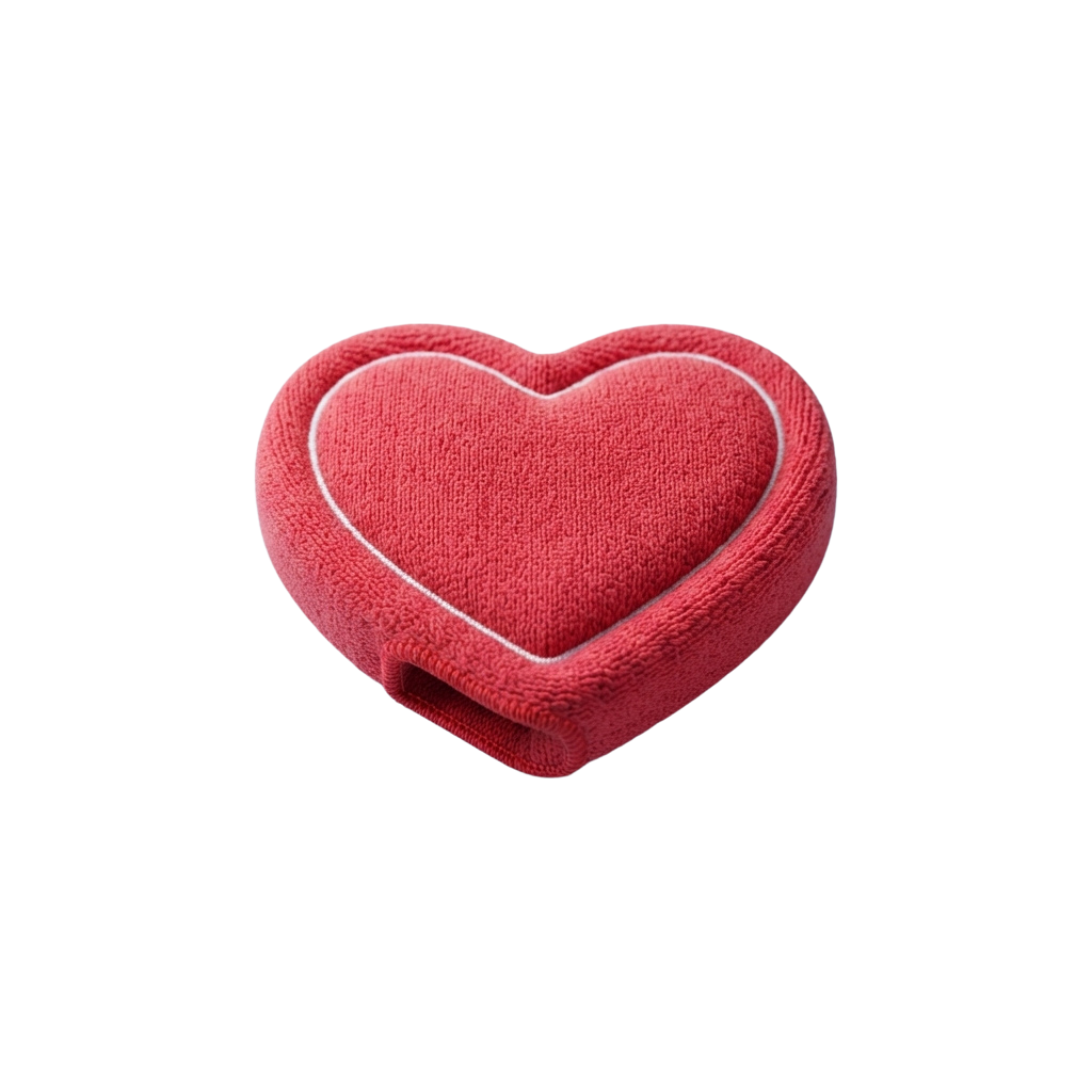 A plush pink heart-shaped fabric or towel against a black background