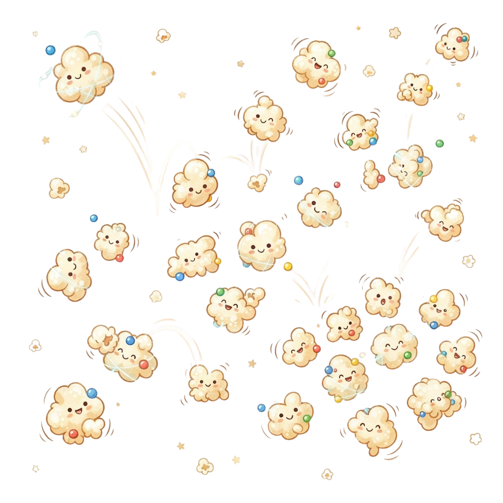 Playful cartoon cloud characters with faces and stars floating in space