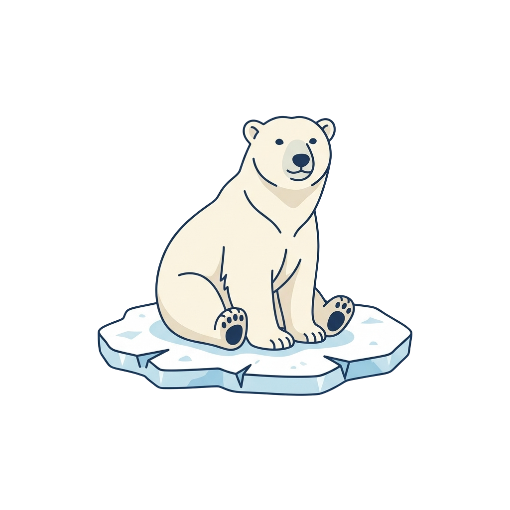 A white polar bear sitting on a piece of ice floating in dark space