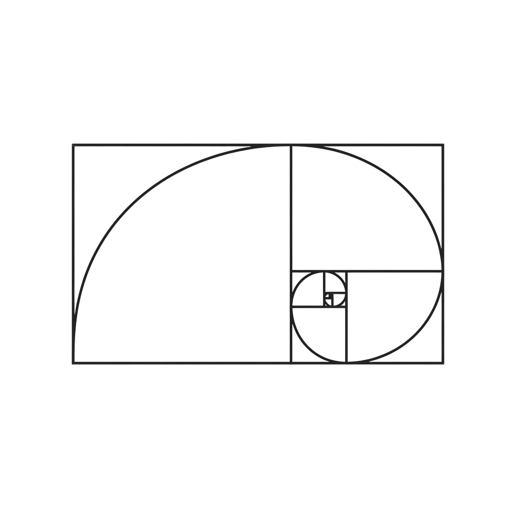 A geometric illustration of a Fibonacci spiral within a series of nested squares