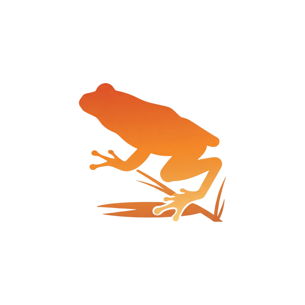 Silhouette of an orange tree frog sitting on a surface with legs spread out