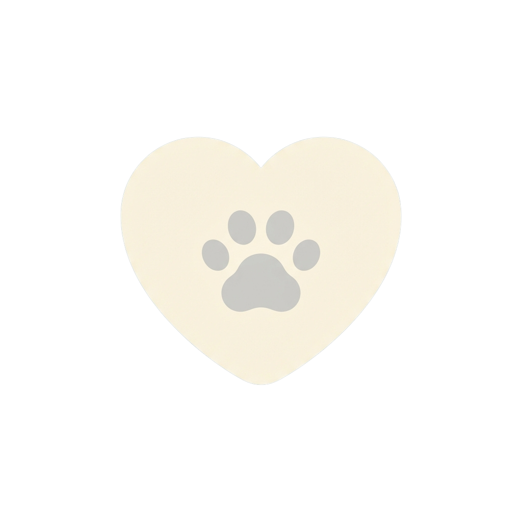 A heart shape with a grey dog paw print in the center