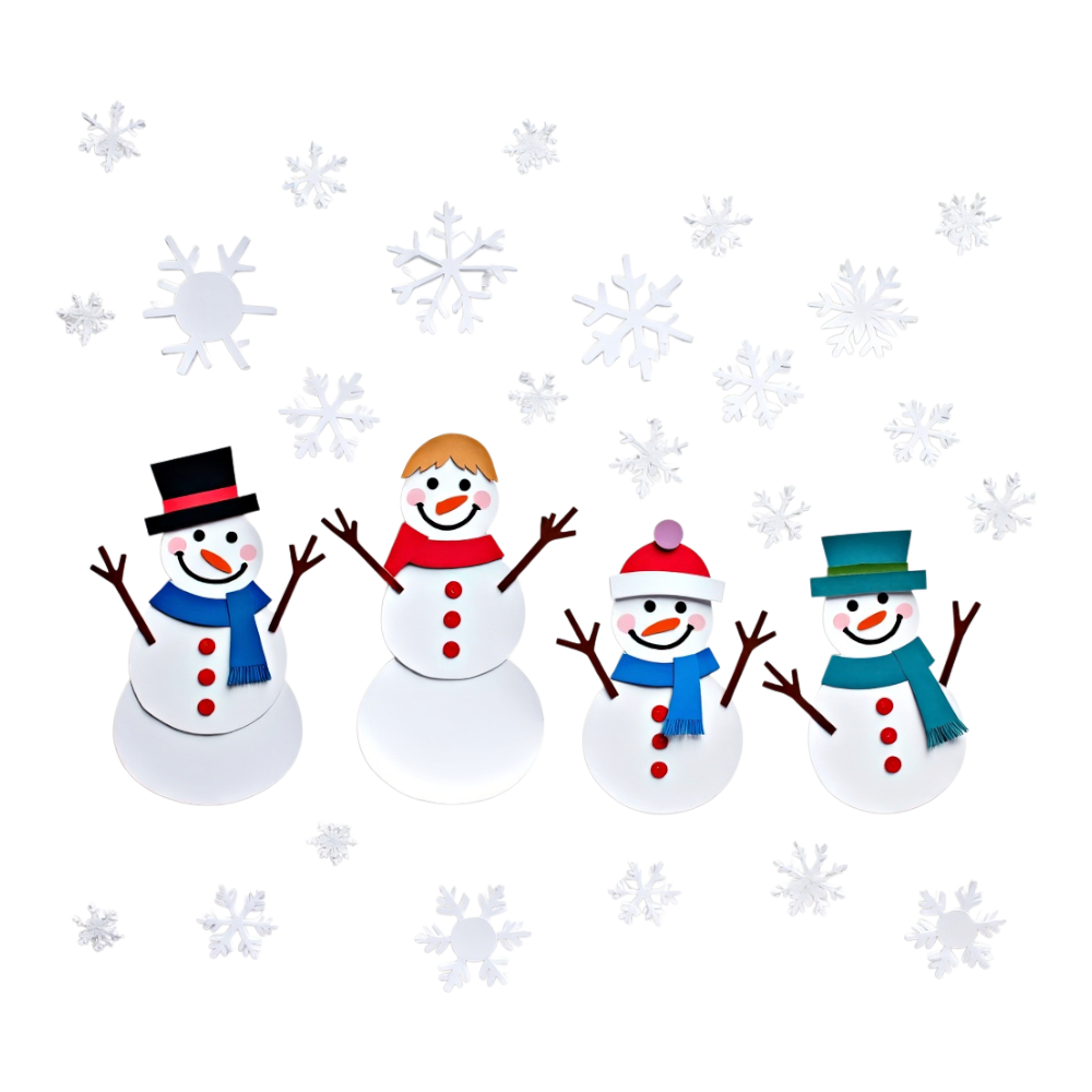 Cheerful Snowmen and Falling Snowflakes Winter Holiday Background - National Make Cut Out Snowflakes Day 25