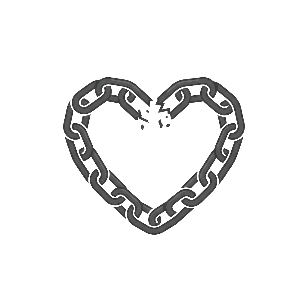 A heart shape made from interlocking chain links against a black background