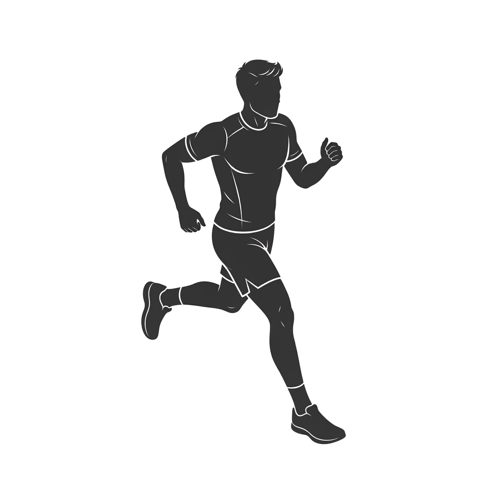 Silhouette of a person running in athletic gear against a black background