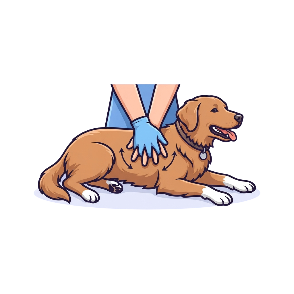 A person petting a golden retriever dog on its belly while the dog lies down smiling.