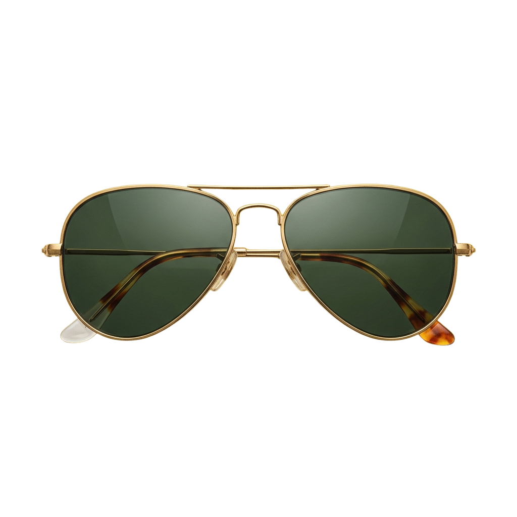 Gold aviator sunglasses featuring green lenses and tortoiseshell accents on the temples