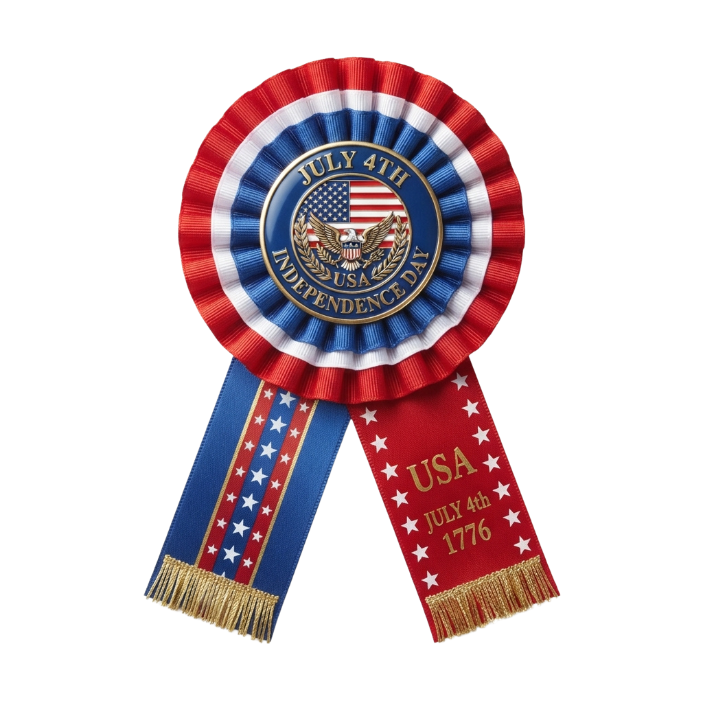 Patriotic July 4th Independence Day ribbon with stars, stripes, and eagle emblem