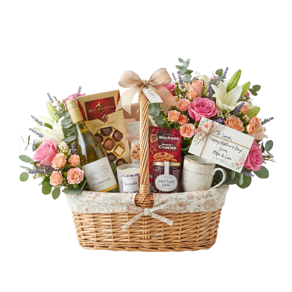Mother's Day Gift Basket with Flowers Chocolate Tea Coffee - National Peanut Butter Fudge Day 12 1