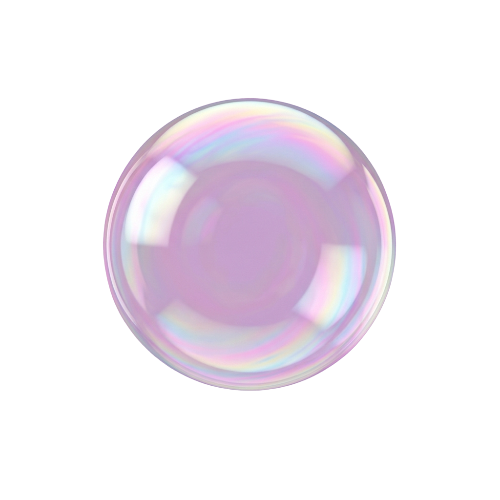 A shiny, iridescent soap bubble floating against a black background with rainbow colors.