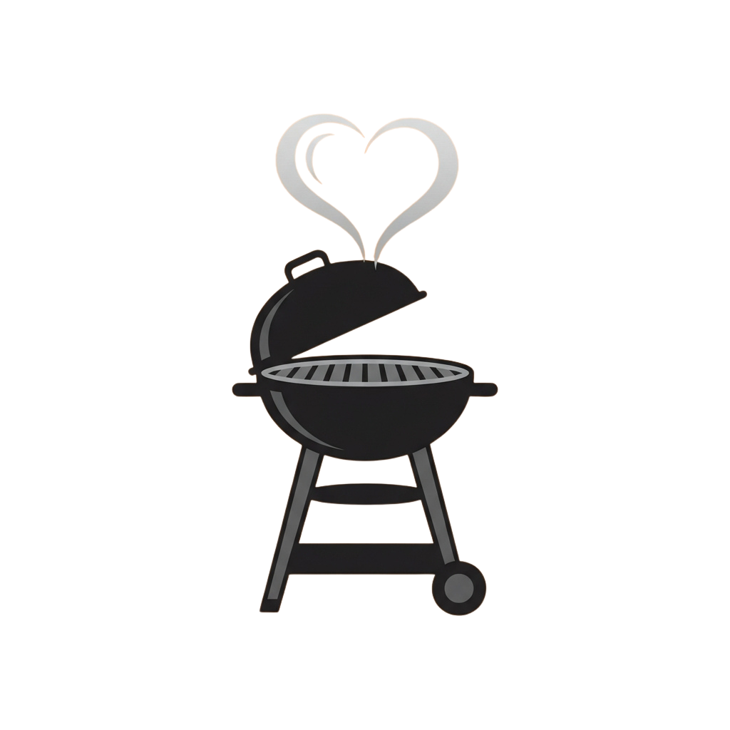 A grill with smoke forming a heart shape rising above it