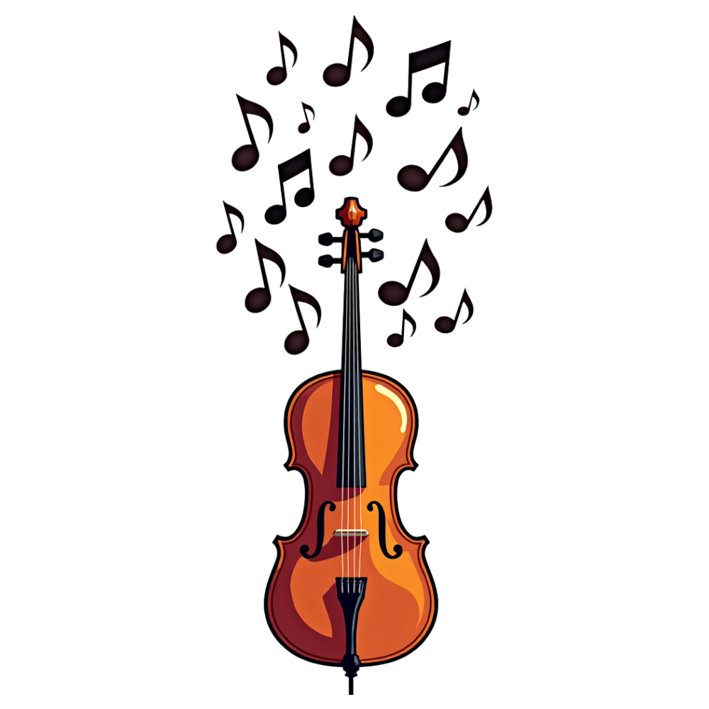 Cello and Musical Notes Illustration on Dark Background - Classical Music Performance Concept - International Cello Day 24