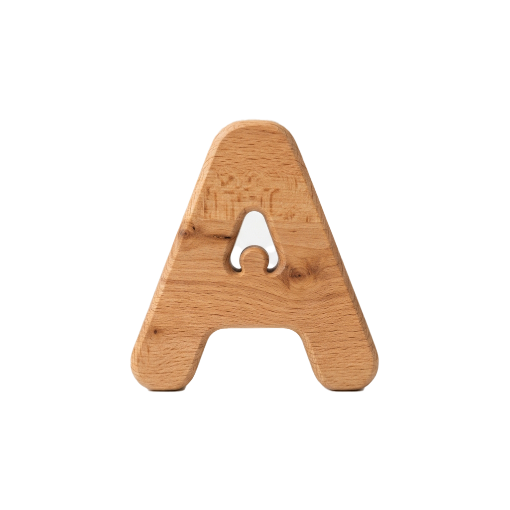 A wooden letter A wall mount with a metal hook attachment