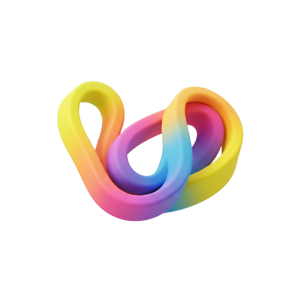 A vibrant 3D rendering of an infinity loop with smooth color gradients transitioning through yellow, pink, blue, and purple