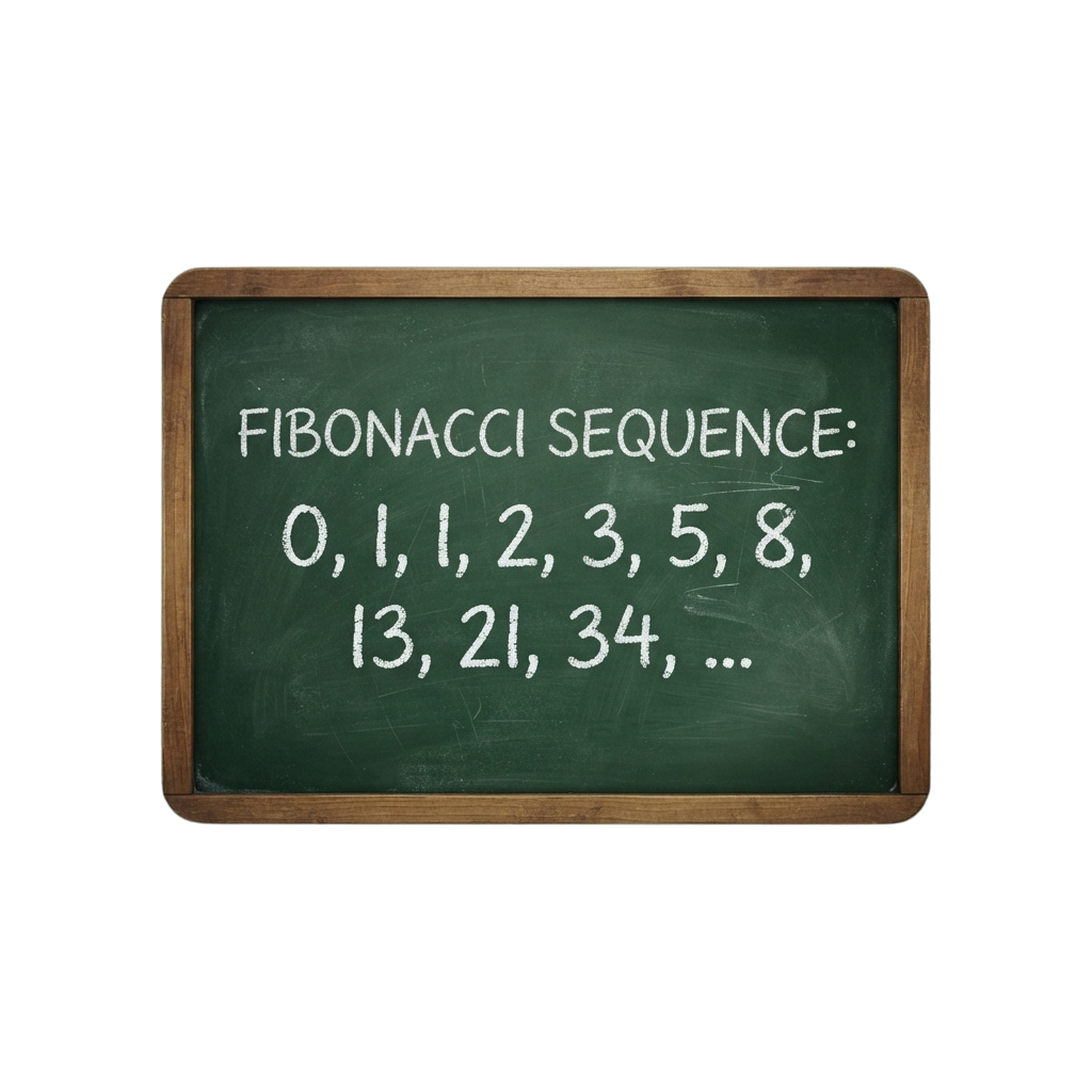 Chalkboard showing the Fibonacci sequence numbers starting from 0 to 34
