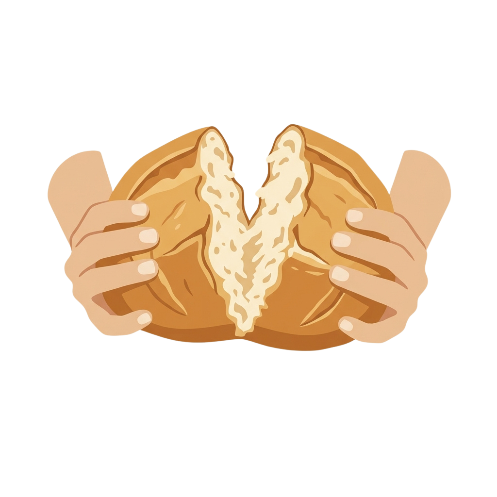 Two hands holding a sandwich with cheese stretching between them.
