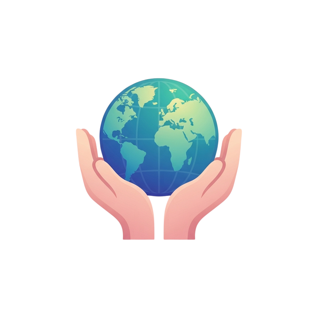 Two light pink hands gently holding a blue and green globe against a black background