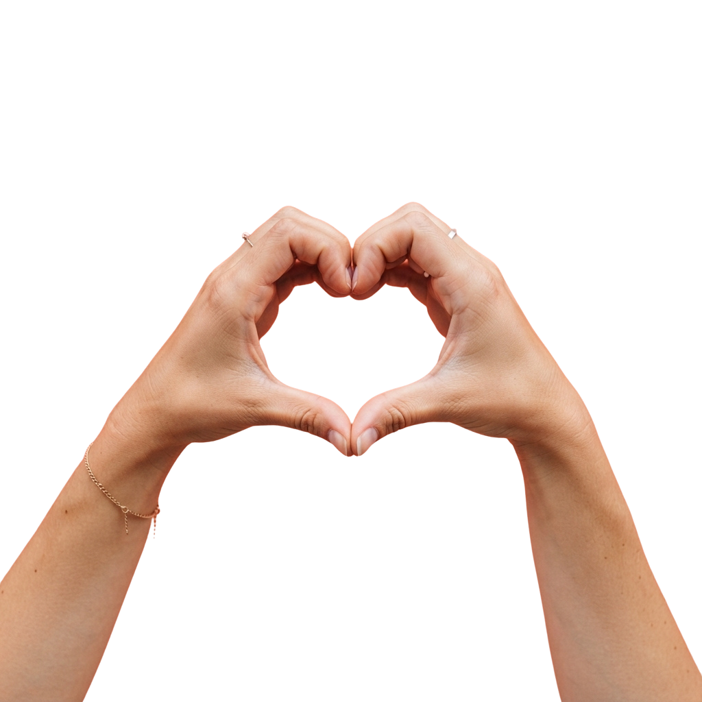 Two hands forming a heart shape against a black background