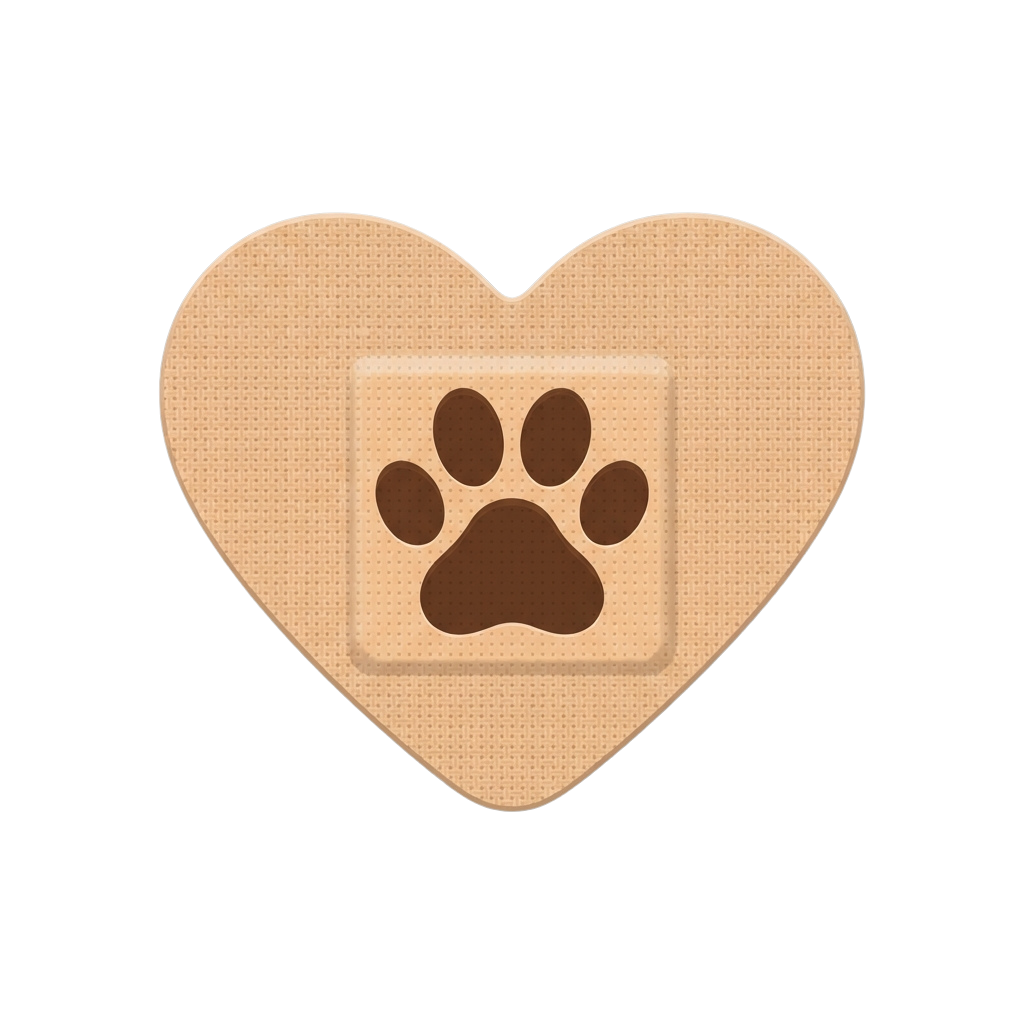 Heart-shaped bandage with a brown paw print in the center