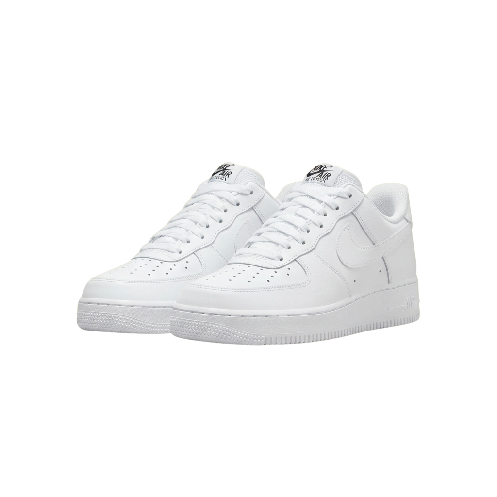 A pair of white minimalist basketball shoes with laces and a small logo on the side.