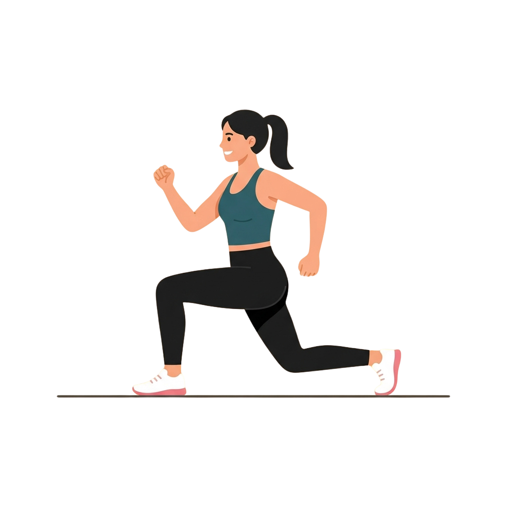 Illustration of a woman doing high knees exercise with athletic clothing and sneakers