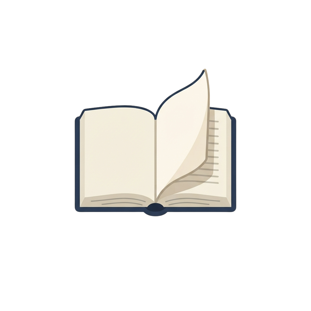 An open book with a page turned and a bookmark inserted, illustrated in a minimalist style