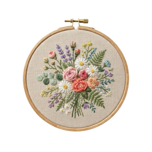 Hand Embroidered Floral Hoop Art with Roses and Wildflowers - National Embroidery Month 42