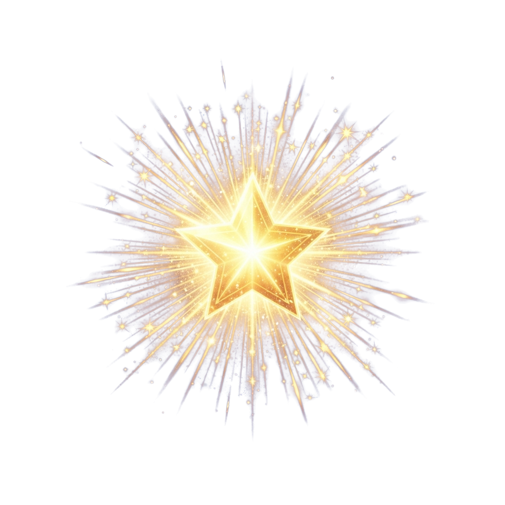 A bright star-shaped firework exploding with golden sparks against a dark background