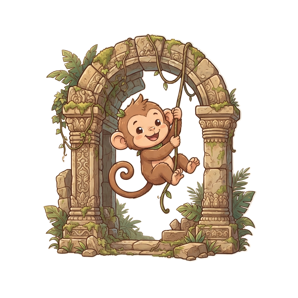 Cute Monkey Swinging on Vine PNG
