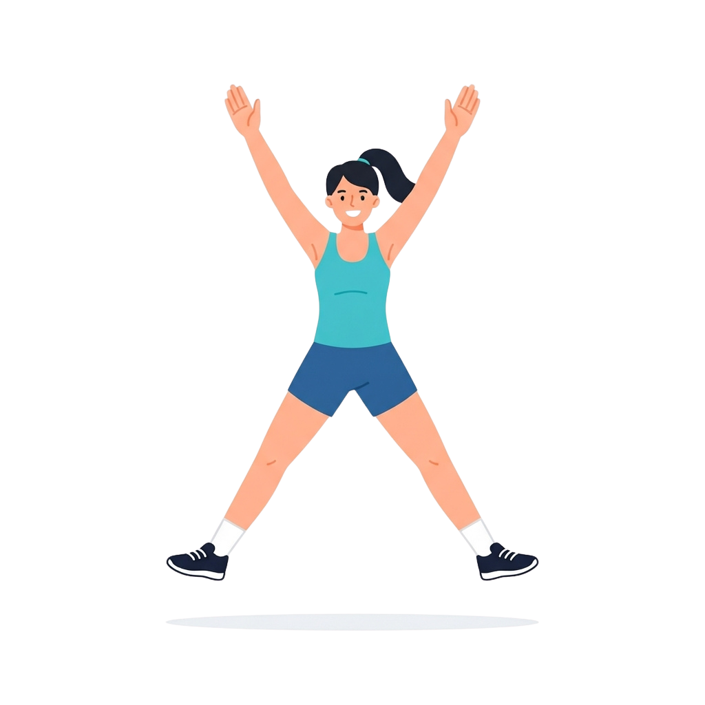 A person in athletic wear doing a victory pose with arms raised after exercising.